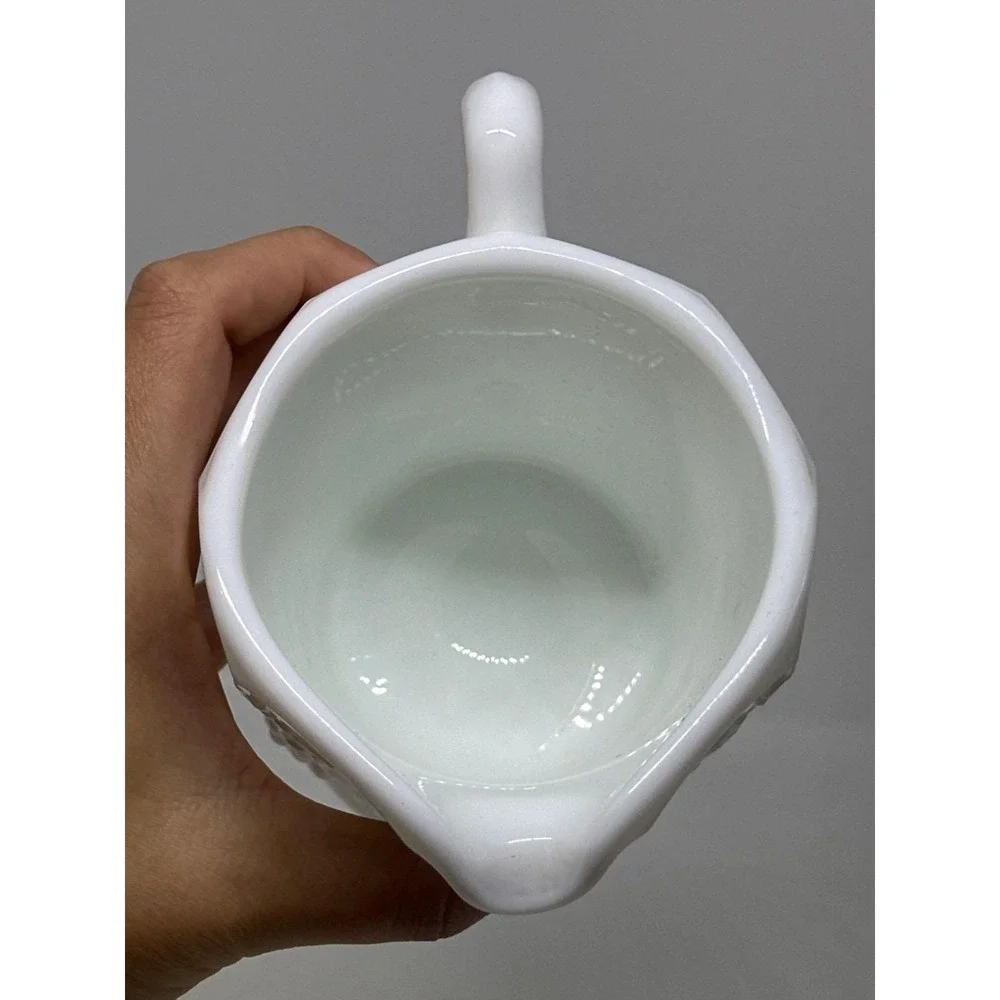 VTG Westmoreland Milk Glass Creamer White Paneled Grape Harvest Footed Pitcher